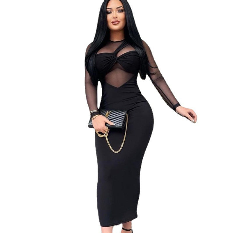 Dame Mesh Long Stitching Dress