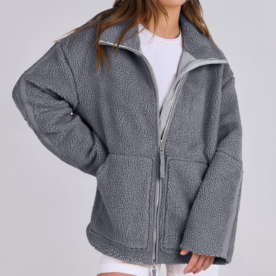 Lapel Zip-up Fleece Jacket