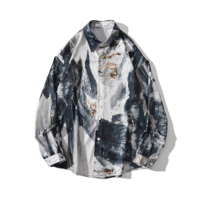 Robel Draped Oil Print Shirt