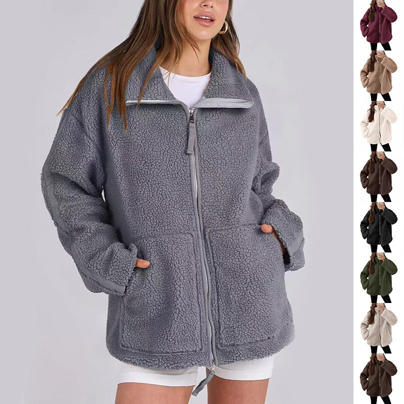 Lapel Zip-up Fleece Jacket